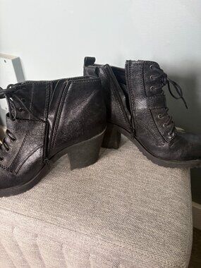 Size 11 Black Chunky High Heeled Ankle Boot